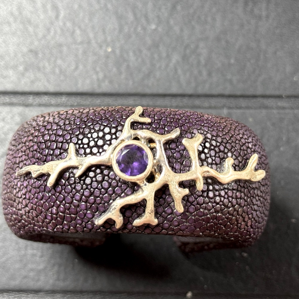 Purple Sharkskin, Sterling Silver and Amethyst Bracelet